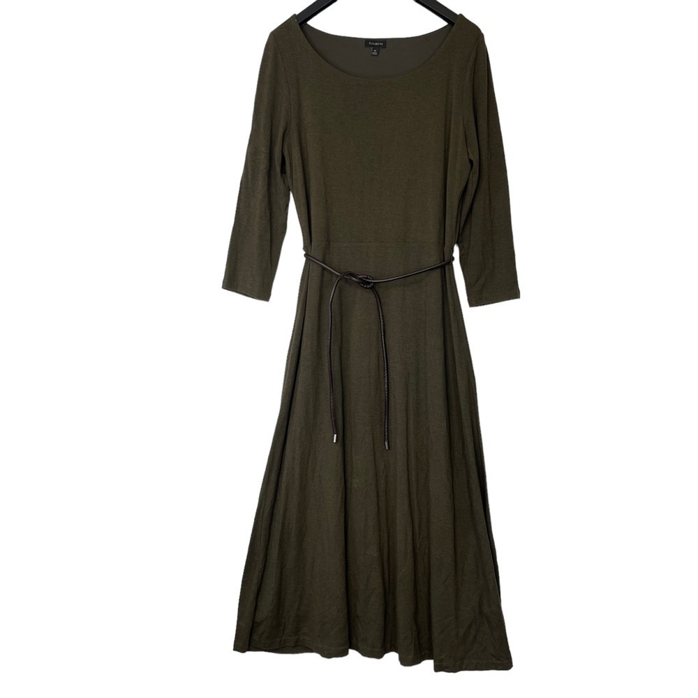 Talbots Olive Green Midi Dress with Belt